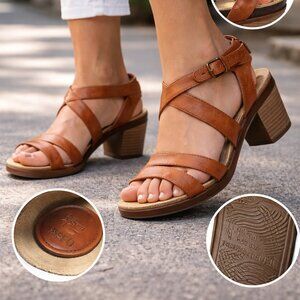 Abeo Biana Women’s Leather Heel Sandals – Brown – Size 6N